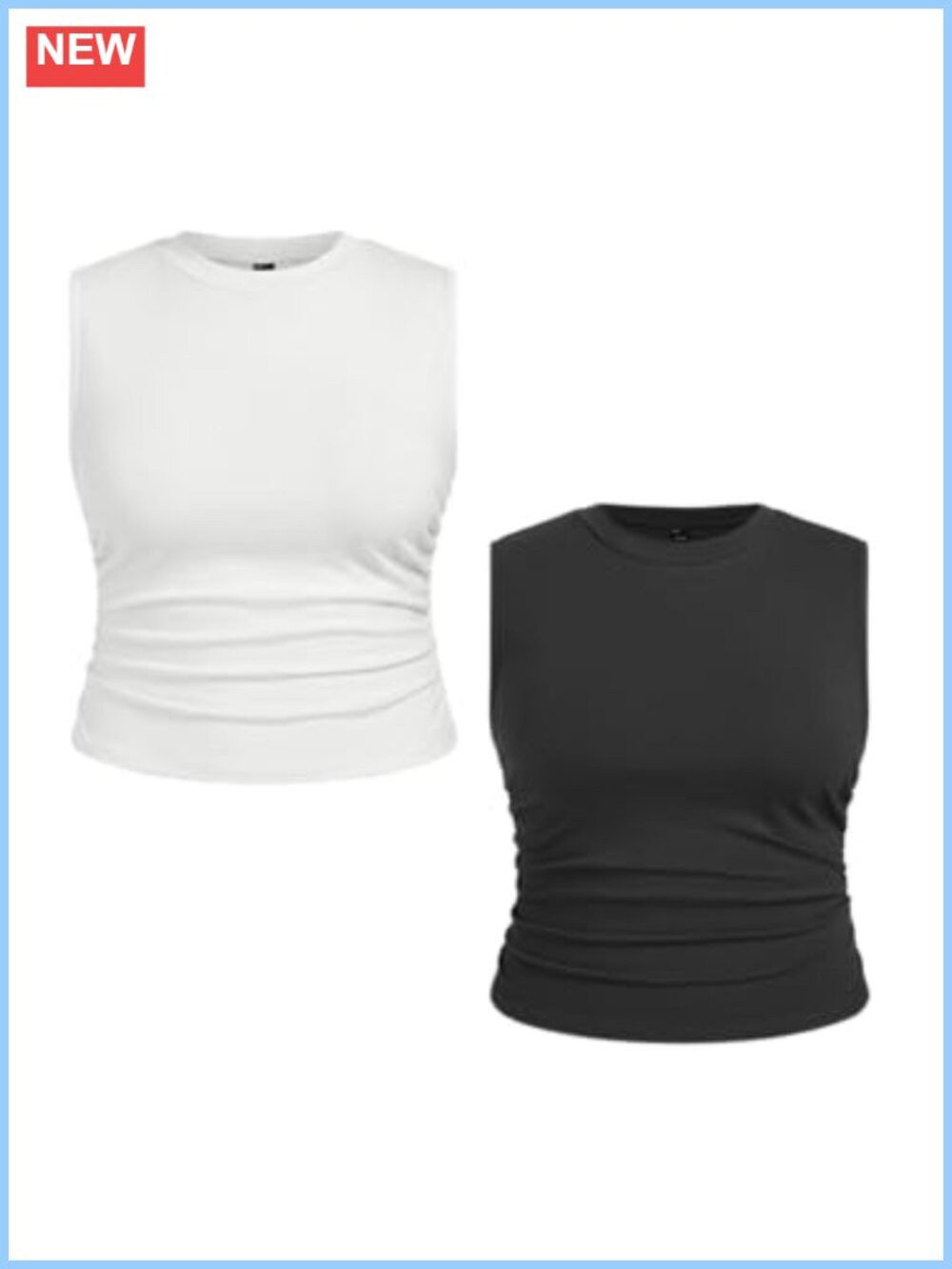 Sleeveless Ruched Crew Neck Crop Tank Top Summer Casual Women's Top